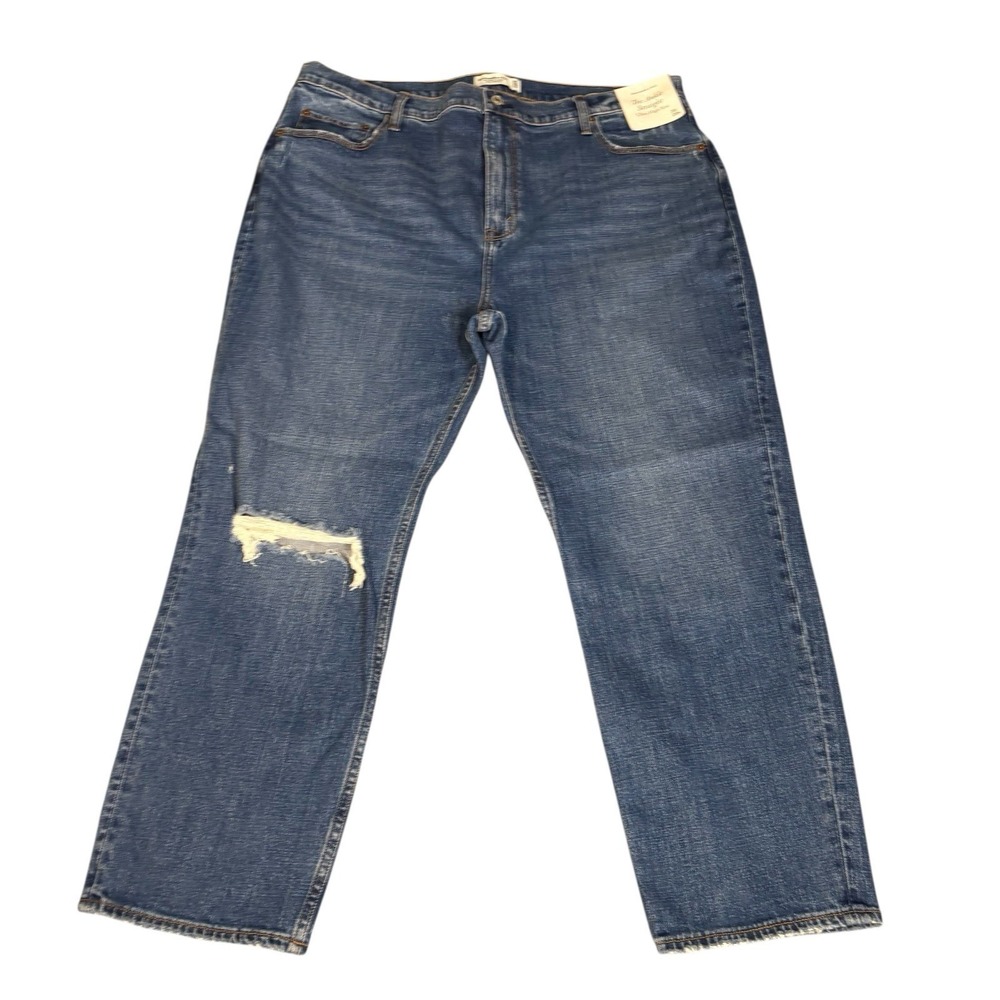 NWT Abercrombie And Finch Ankle Straight Jeans High Rise Size 35x26 Distressed